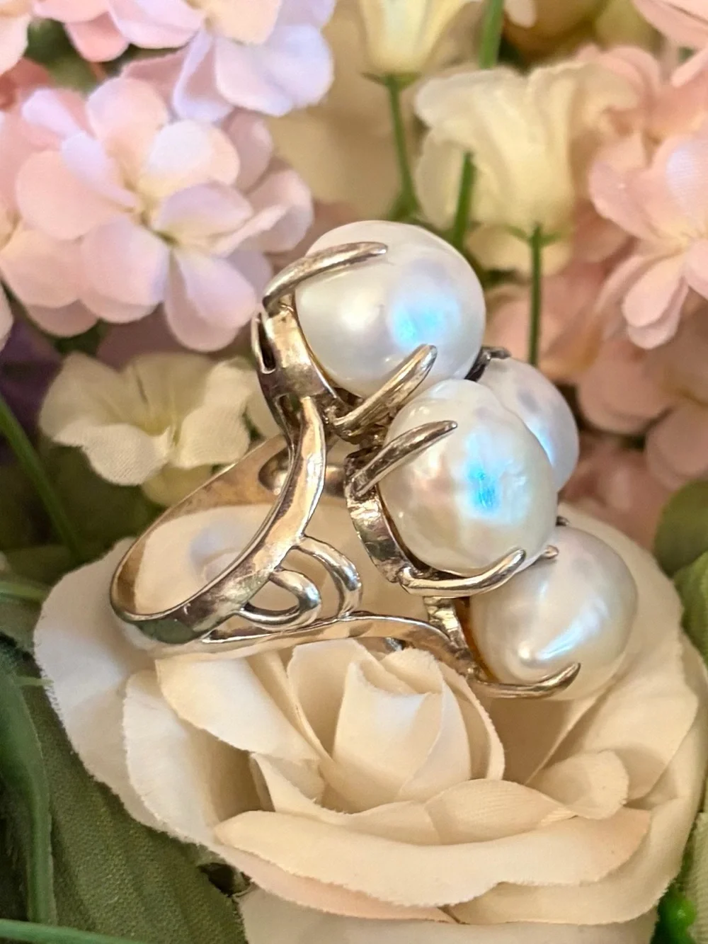 Silpada Sterling Silver and Pearl “Coastal” Ring R2940 Size 8 1/4